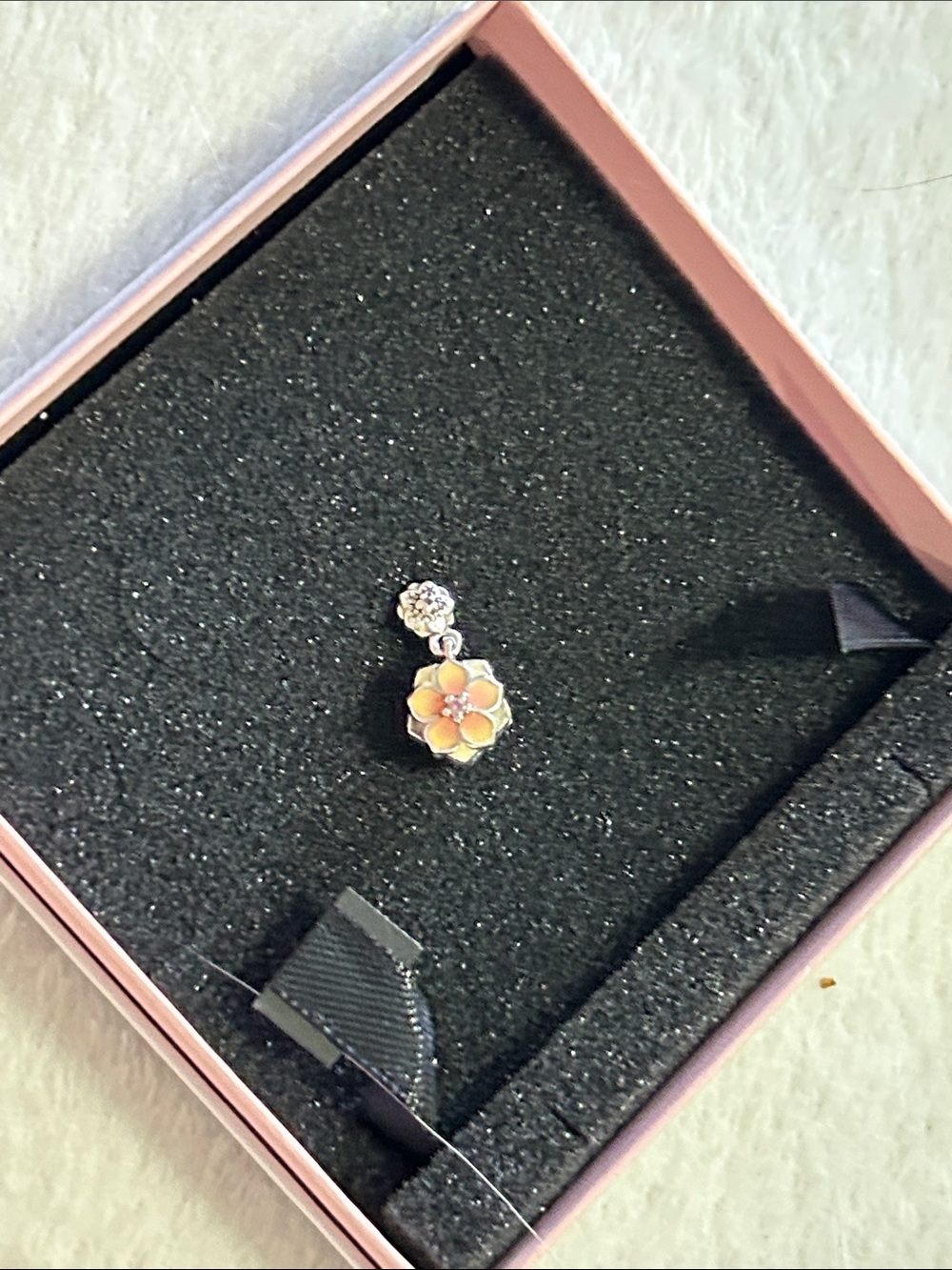 Pandora Pink Flower Silver Charm Bead - Pandora Style